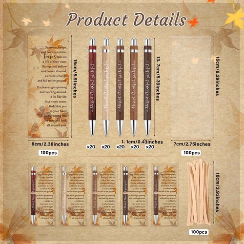 Epakh 100 Sets Thanksgiving Gifts Bulk, Fall Pens with Greeting Cards, Fall Party Favors for Adults, Friendsgiving Party Favors, Thanksgiving Gifts for Coworker, Teacher, Employee, Office Supplies