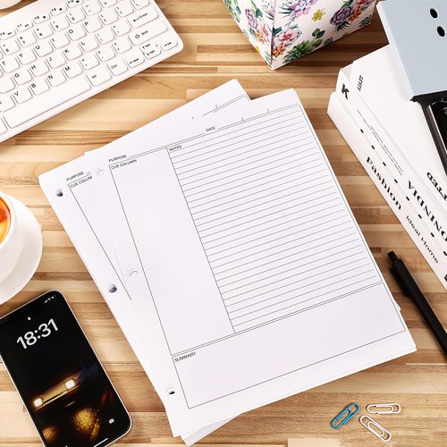 Ctosree 200 Sheets Cornell Notes Loose Leaf Paper Notebook Taking System Filler Paper, 8.5 x 11 Inch, 3 Hole Punch, White, Double Sided for Office College Home