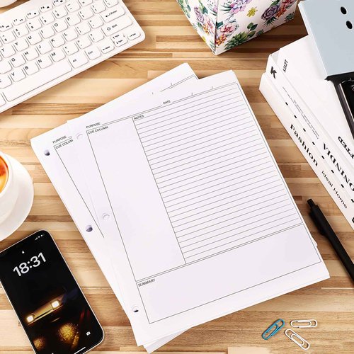 Ctosree 400 Sheets Cornell Notes Loose Leaf Paper Notebook Taking System Filler Paper, 8.5 x 11 Inch, 3 Hole Punch, White, Double Sided for Office College Home