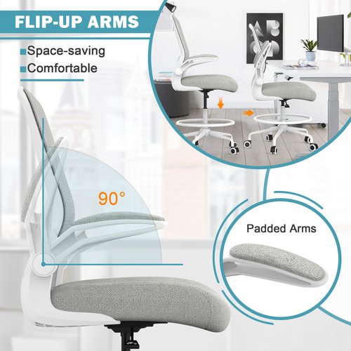Mimoglad 𝐃𝐫𝐚𝐟𝐭𝐢𝐧𝐠 𝐂𝐡𝐚𝐢𝐫, Tall Office Chair with Adjustable Lumbar Support, Ergonomic Standing Desk Chair, Mesh Computer Chair for Drawing Work