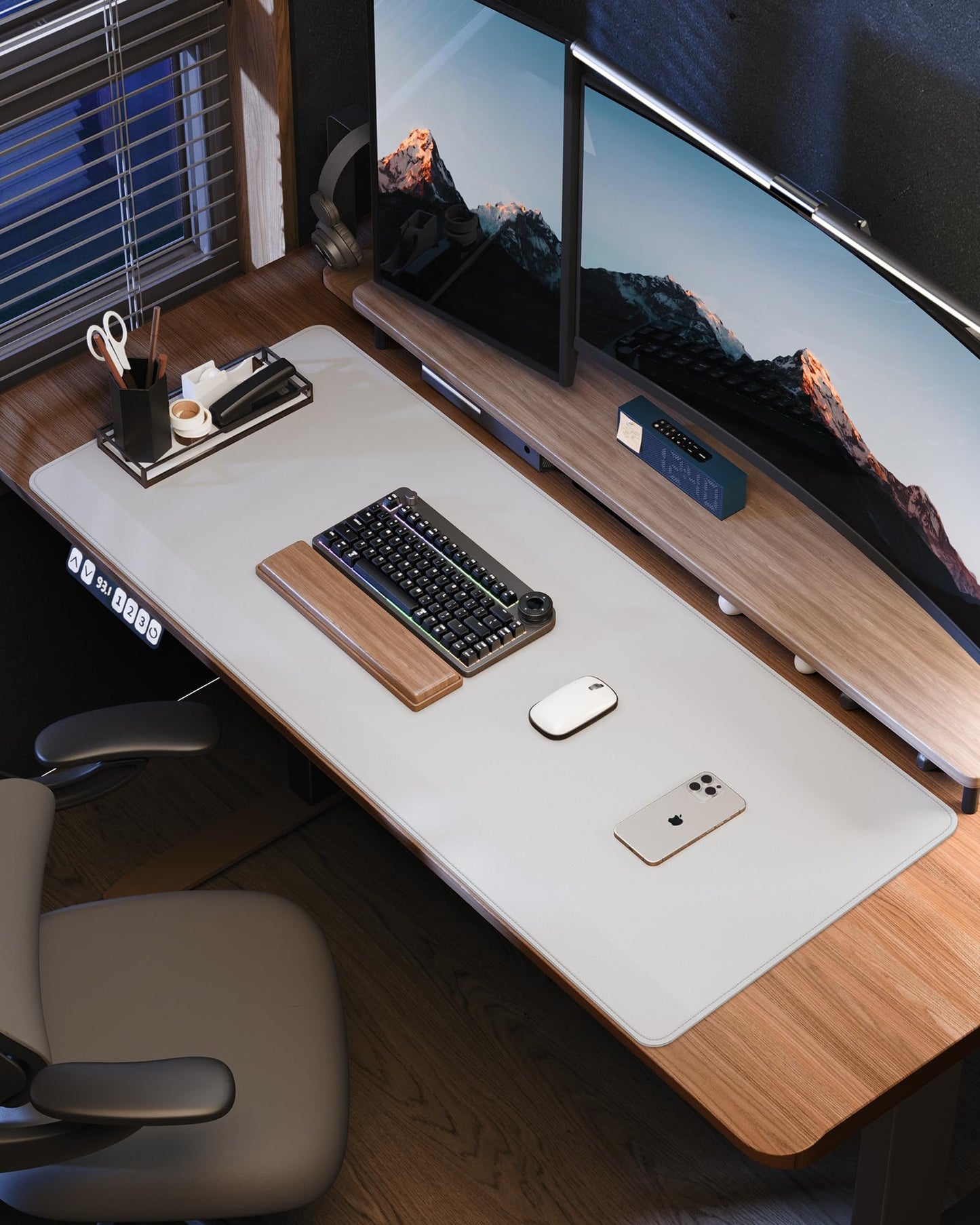 Leather Desk Pad Protector- 48" x 17" Office Desk Mat, Non-Slip PU Leather Mouse Pad, Waterproof Desk Blotter Mat, Desk Cover for Office and Home (Ivory White)