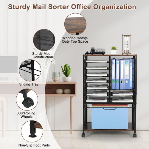 Solinxe File Organizer, Rolling File Cart Cabinet with Hanging Folders Rack, Mobile Mesh Paper Tray Storage Shelf, Utility Rack Cart for Home School Office, Black