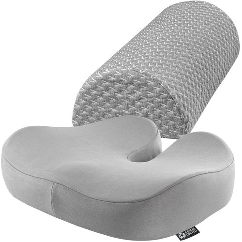 5 STARS UNITED Half Moon Bolster Semi-Roll Pillow and Seat Cushion for Office Chair, Bundle