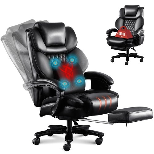 3D Kneading Massage Office Chair,600LBS Big and Tall Executive Office Chair with Footrest,Reclining Managerial Chairs Padded Diamond-Stitched Cushion,Ergonomic Wide Desk Chair for Home Office,Black