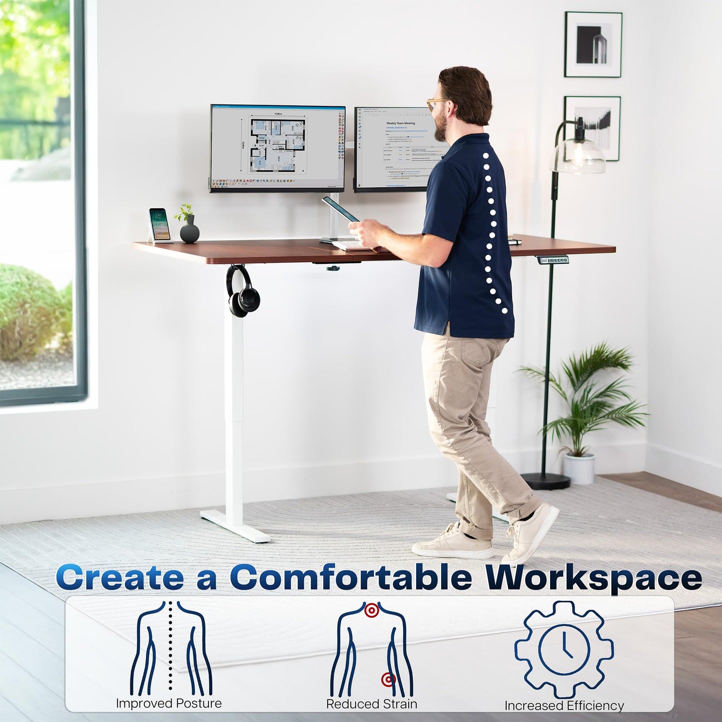 VIVO Electric 71 x 36 in Standing Desk, Memory Height Adjustment, 1B Series, Holds 220 lbs, Dark Walnut Top White Frame, DESK-KIT-1W7D-36