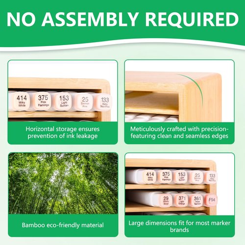walowalo Bamboo Marker Organizer for 280 Markers Durable Pencil Holder Desk Storage Extra Large for Artists Teachers Students Office Classroom Birthday Gifts No Assembly Required 28-Compartments