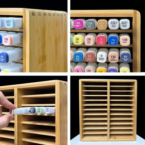 HILELIFE Marker Organizer - Holds168 Markers, Bamboo Marker Holder Organizer Desktop Marker Storage Organizer for Markers, Art Supplies, Pens, Pencils