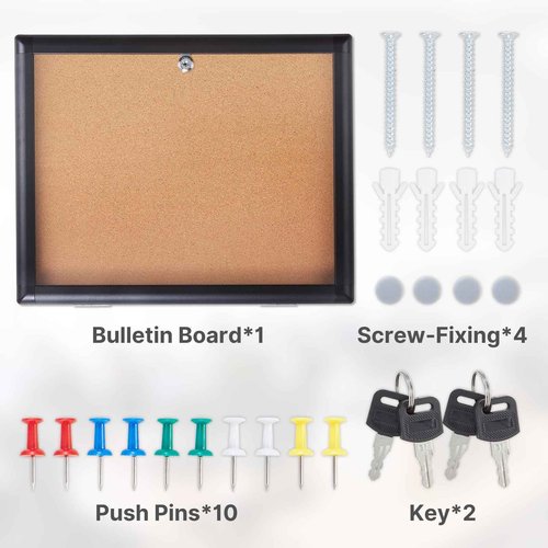 HMESRUI Outdoor Bulletin Board 20x16 Inch Enclosed Tamper-Proof Cork Notice Board with Rust-Resistant Aluminum Frame & Lock, Weatherproof for Hospital, Restaurant Kitchen, Office (Black Frame)