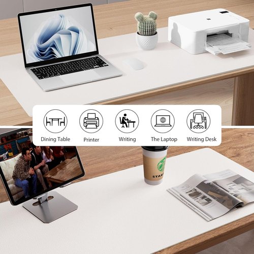 Aothia Leather Desk Pad Protector - Non-Slip PU Leather Blotter | Waterproof Office Mat (48"x17", Off-White)