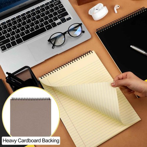 Resurhang 6 Pcs Legal Pad Top Spiral Bound Notebook 70 Sheets Wirebound Notepad Double Sided Ruled Memo Steno Pad with Stiff Back Cover for Business(8.5 x 11 Inches,No Holes,Yellow)