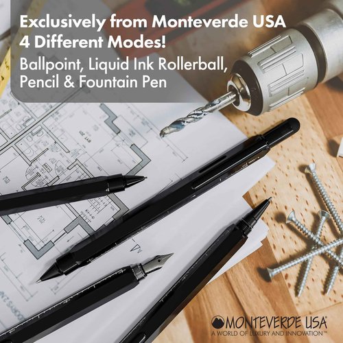 MONTEVERDE USA 9-in-1 Tool Mechanical Pencil in Black – Multifunctional Pencil with Stylus, Screwdrivers, Ruler, and Eraser – Exclusive Collection Great Gift for Professionals
