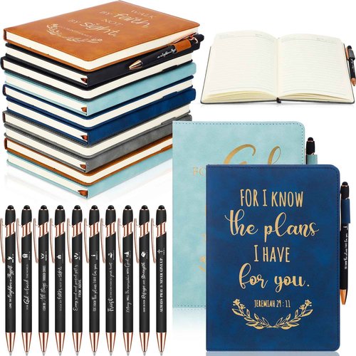 Sayglossy 10 Set Christian Gifts Bulk Christian Journals Pastor Appreciation Gift A5 Leather Prayer Journals Bible Verse Pens for Men Women Clergy Church Members Bible Study Supplies (Multicolor)