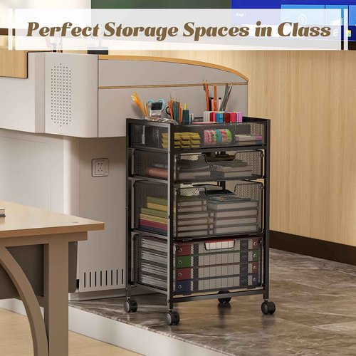 4-Tier Rolling Utility Cart with 3 Drawers, Craft Organizer and Storage with DIY Divider, Art-Craft Supplies with Caster Wheels, Multi-Functional Storage for Classroom, Office, Paints, Artifacts