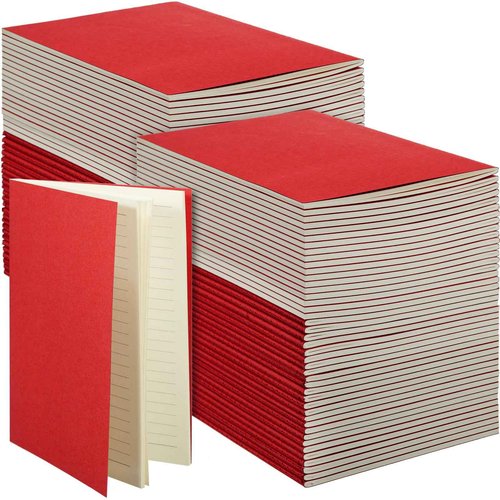 Sepamoon 150 Pack Kraft Notebook Journals 5.82 Inch x 4.13 Inch A6 Journal Softcover Notebooks Bulk for Kids Student Writing Sketch Travel Office Notepad with 48 Pages 24 Sheets, Lined (Red)