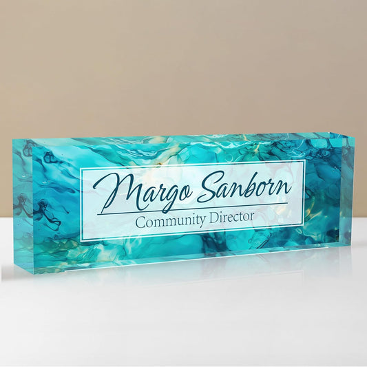 Skiennix Personalized Desk Name Plate - Custom Acrylic Office Accessory | Ideal Gift for Coworkers & Teachers (Ocean)