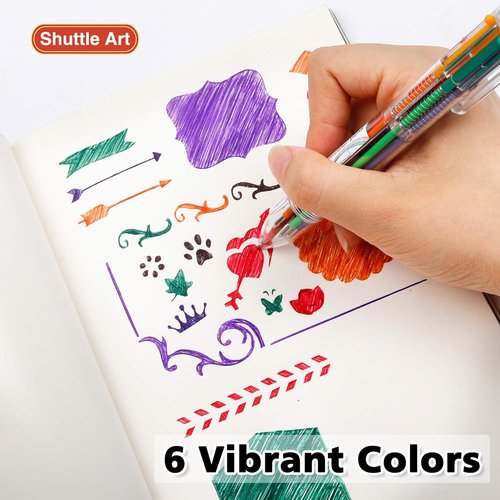 Shuttle Art Multicolor Pens - 23 Pack 6-in-1 Retractable Ballpoint Pens for Office & School Supplies