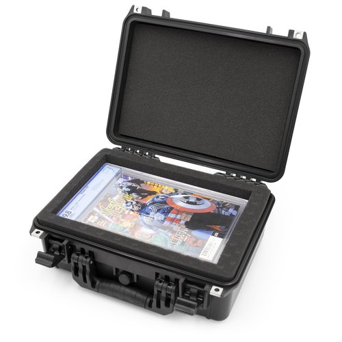 CASEMATIX 16” Waterproof Comic Book Storage Box – Comic Book Case Protects Up To 8 CGC Graded Comic Books or 30 Sleeved Top loaders in Airtight Customizable Book Bin