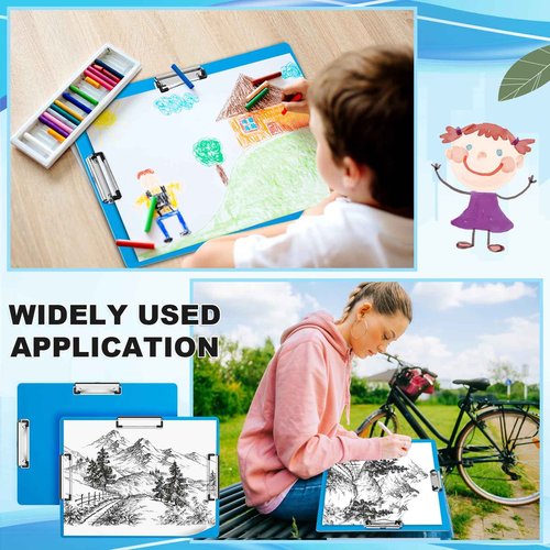 Tenceur 8 Pcs 11x17 Clipboard Three Clip Blue Extra Large Clipboard Horizontal Drawing Board 11 x 17 Inch Art Sketching Landscape Board for School Office Students Teachers Supplies