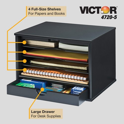 Victor Wood Midnight Black Collection, 4-Shelf Desktop Organizer, Black, (4720-5)