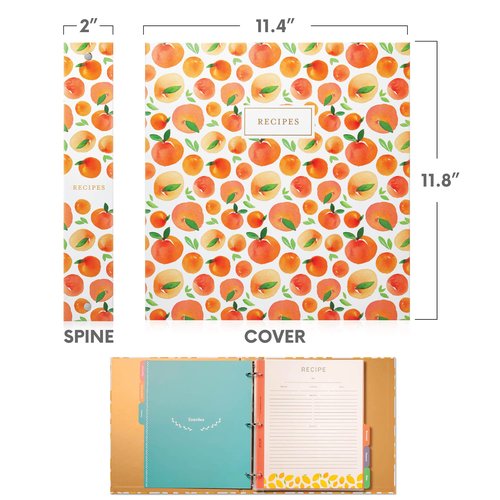 Jot & Mark 8.5" x 11" Sturdy 3 Ring Recipe Binder with Spill-Proof Clear Binder Sleeves Sheet Protector, 30 Dual-Sided Recipe Card Pages for Written & Printed Recipes, Tabbed Dividers, Peach Dream