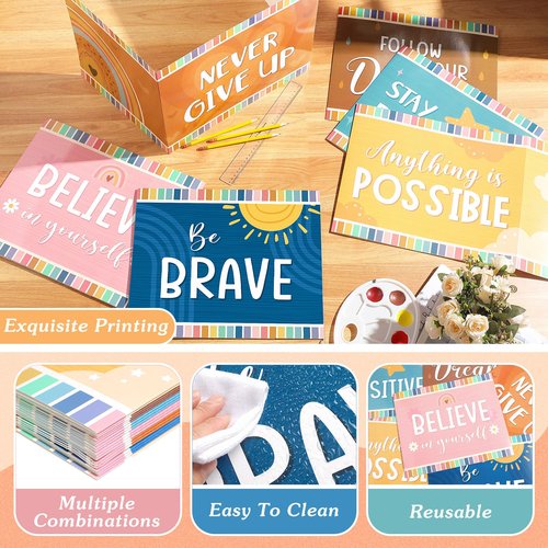 Affrolling 24 Pcs Inspirational Privacy Folders Bulk for Students Cardboard Privacy Boards Desk Divider Panel Waterproof Testing Divider for Classroom Teacher Back to School Study Supplies (Boho)