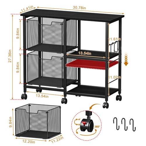 Sbanmao 2 Drawer File Cabinet, Lateral Filing Cabinet, Rolling Printer Cabinet Cart with Open Storage Shelf, Office Storage with Wheels, Home Furniture, Black