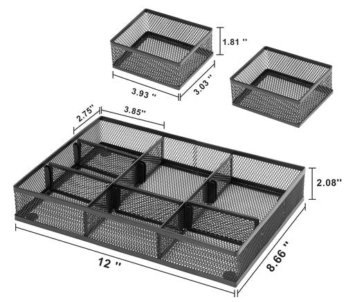 Marbrasse 3 Packs Desk Drawer Organizers, Metal Mesh Dividers Desk Drawer Organizer Tray with 9 Adjustable Compartments, Pen Organizer for Drawer Tray Box Accessories for Desktop,Kitchen, Makeup