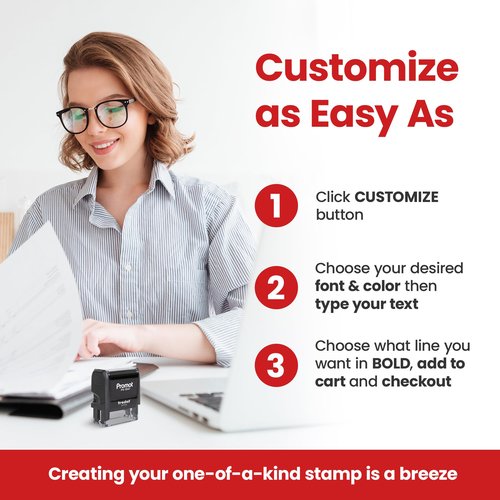 Promot Self Inking Custom Stamp - Up to 4 Lines of Personalized Text, Customized Address Stamp with Easy to Change Ink Cartridge (Medium)