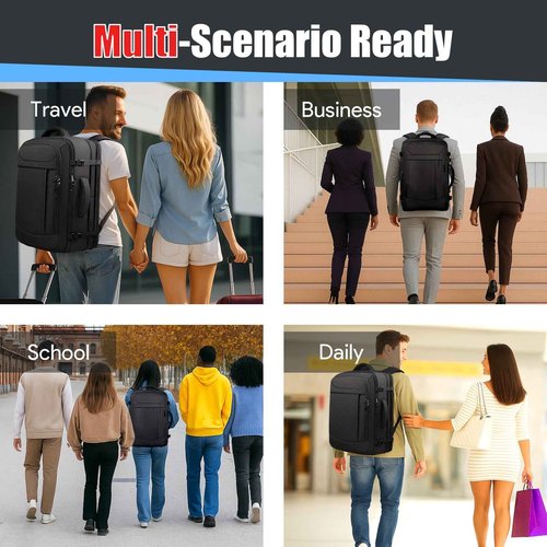 55L Extra Large Travel Backpack, Expandable 50L - 60L Carry On Backpack, Travel Luggage Suitcase Anti-Theft TSA Flight Laptop Bag, Sturdy 18.4 Inch XXXL Daypack Weekender Gifts for Men, Black