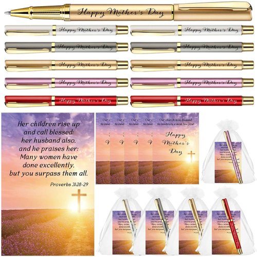 Tellingyou 100 Sets Mother's Day Church Gifts Bulk Included Happy Mother's Day Pens Inspirational Religious Cards Bible Verse Cards and Organza Bags for Women Church Members Christian Gift, 5 Colors
