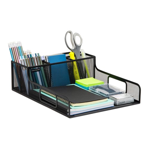 Mind Reader Desktop Organizer, File Storage, Accessory Storage, Workspace, Office, Metal Mesh, 11.5" L x 14.75" W x 5.5" H, Black