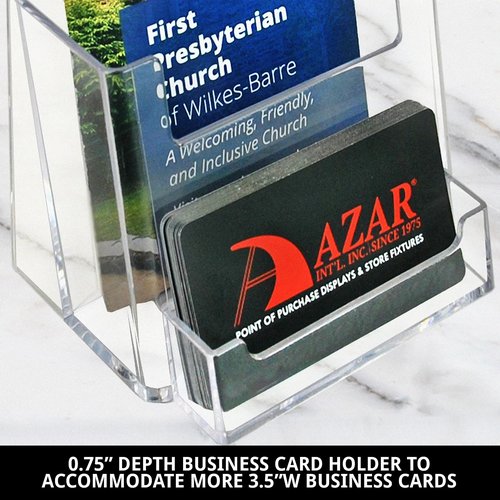 Azar Displays, 252922, Counter Brochure Holder for Trifold Flyers, Business Card or Gift Card Attachment, Advertisment Retail Display Stand, Countertop Literature Organizer, Acrylic, Clear, 10-Pack