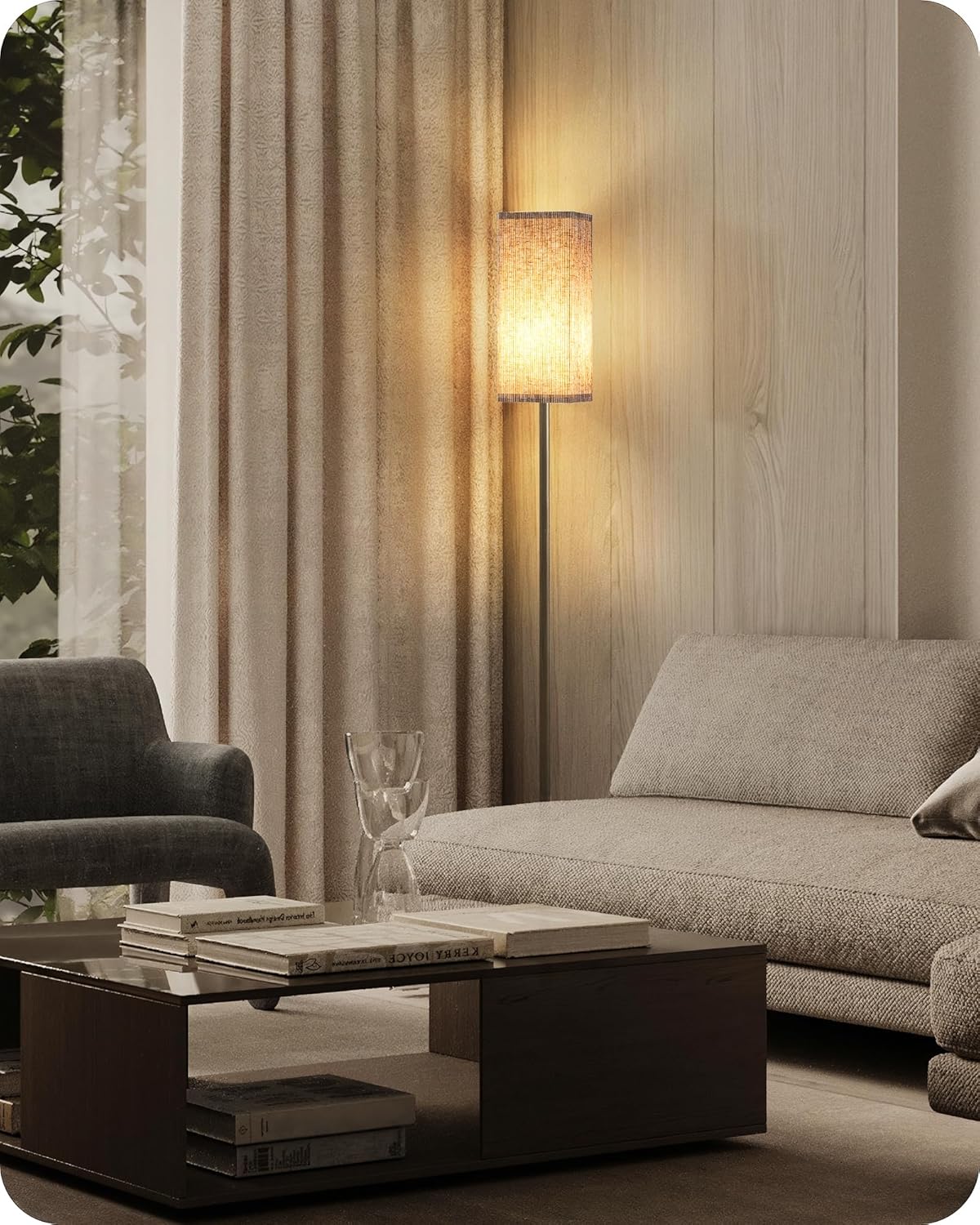 Skiennix Dimmable Floor Lamp - Modern Corner Lamp with Remote & Foot Switch | Beige & Black, 64.2” Tall