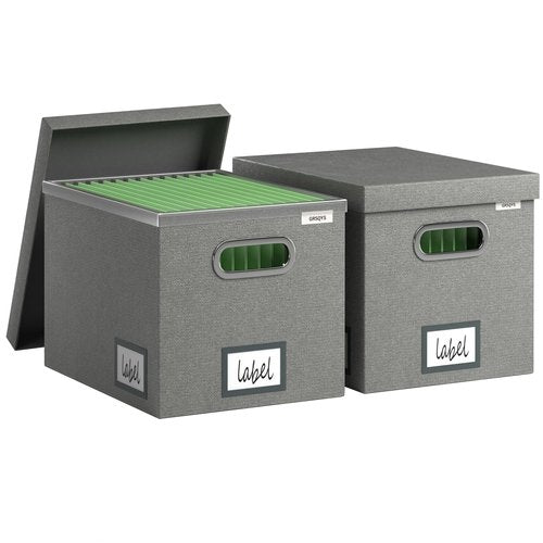 GRSQYS File Organizer Box - File Boxes for Hanging Files with Lid Set of 2 Decorative Hanging Folders Letter Size Organizer with One-Piece Plastic Frame Slides (Grey, 13.2 * 10.1 * 10.1in(2Pack))
