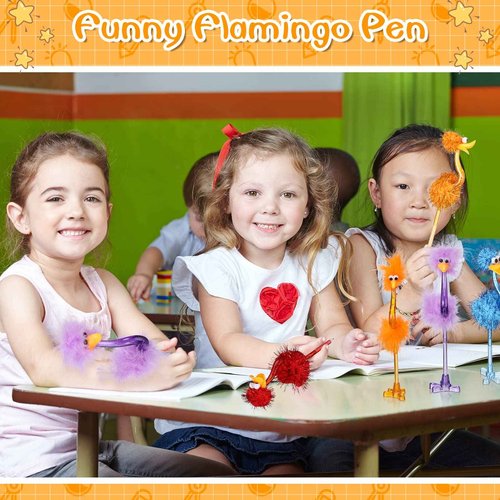 48 Pcs Flamingo Ostrich Novelty Pens Funny Fluffy Flamingo Pen Fun Pens for Kids Adults, Feather Plastic Signing Ballpoint Pens for Birthday Easter Basket Christmas Stocking Stuffers, Black Ink