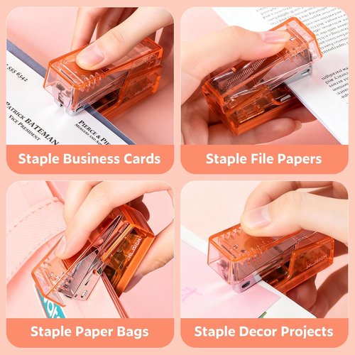 NUSIGN Mini Stapler - Cute Desk Stapler with 830 Staples | 25 Sheet Capacity in Clear Orange