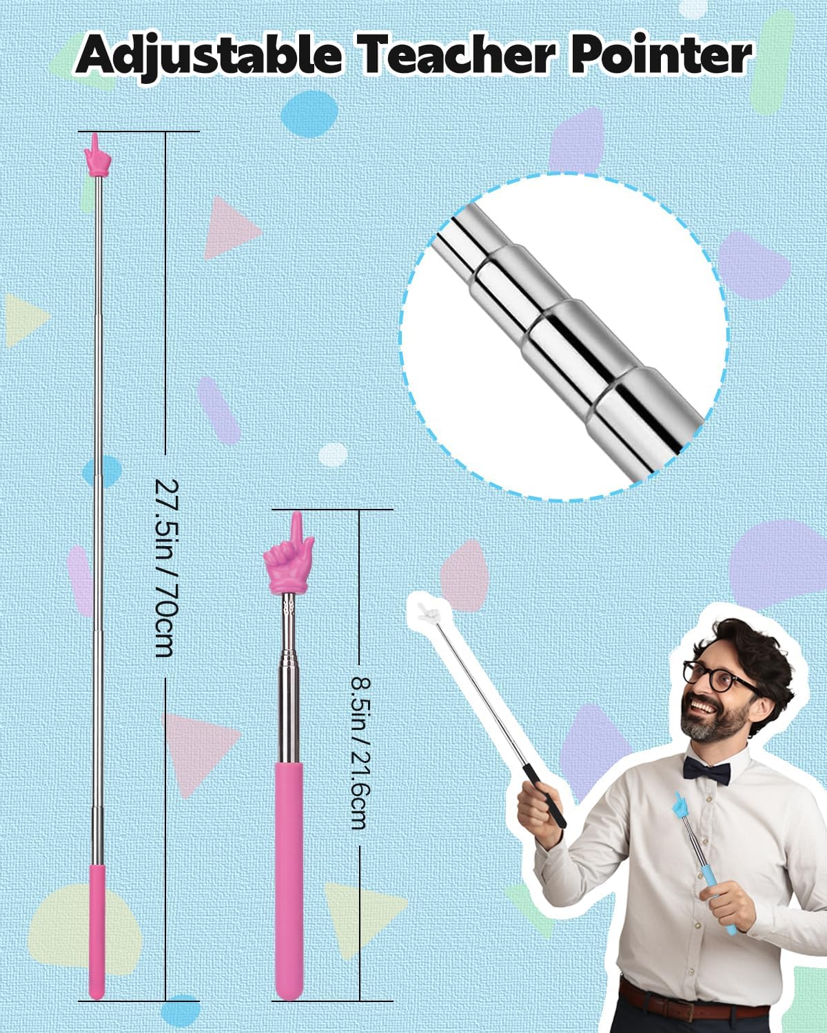 Skiennix Extendable Finger Pointer Stick - Collapsible Telescoping Classroom Tool | Pink & Purple