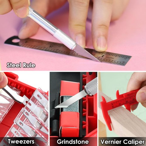 FASTPRO 40-Piece Precision Hobby Knife Set, 3pcs Craft Knives with 33pcs Blades, Exacto Knife Set Included Tweezers, Grindstone, Steel Ruler, Vernier Caliper and Storage Case