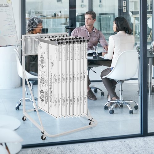 VEVOR Mobile Blueprint Storage Rack, Plan Holder with 12 Pivot Brackets, Mobile Blueprint Holder Adjustable Height & Length, Poster Display Rack for Office and Home (Rack Only Without Clamps)