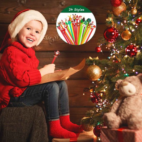 120 Pcs Christmas Gel Ink Pen Bulk, 24 Style Novelty Series Rollerball Pens Black Gel Ink Xmas Tree Snowman Reindeer Santa Claus Shape Pen for School Kids Student Christmas Party Supplies