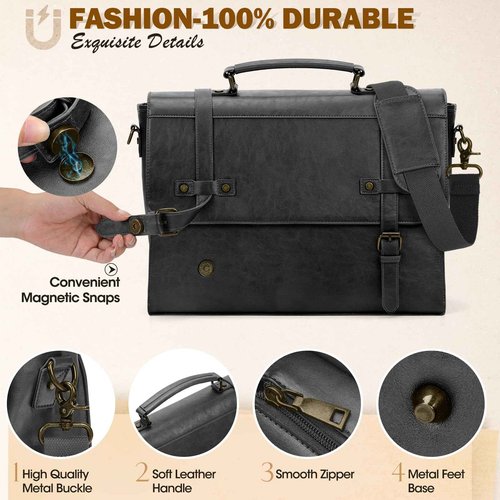 RAINSMORE Mens Messenger Bag 17 Inch Waterproof Vintage Leather Laptop Briefcase Large Laptop Bag Satchel Bag Computer Shoulder Bag for Office Business Travel College,Brown