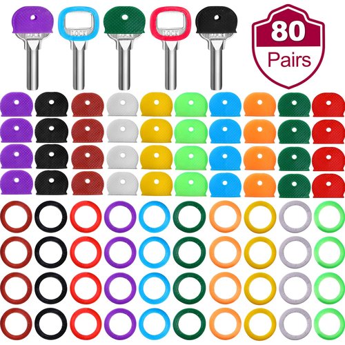 Blulu 80 Pieces Colored Key Covers Caps Tags Covers Set Plastic Key Color Identifier Rings Toppers(Classic Color)