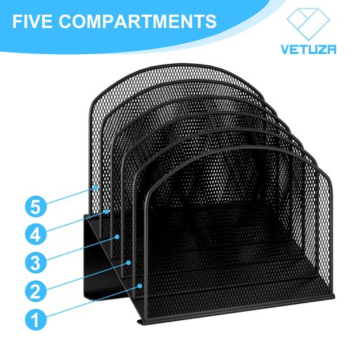VETUZA Desk File Organizer, Metal Mesh Vertical Desktop File Folder Holder for Office & School & Home, 1 Pack