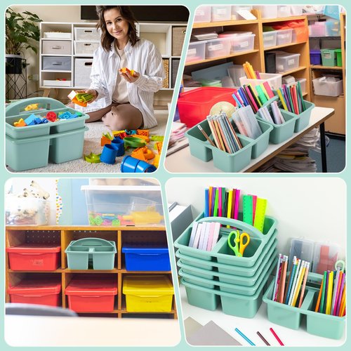 Lineshading 12 Pcs Classroom Caddy with 3 Compartment - Multipurpose Portable Plastic Storage Table Caddies with Handles for School Home Office Organizer(Green)