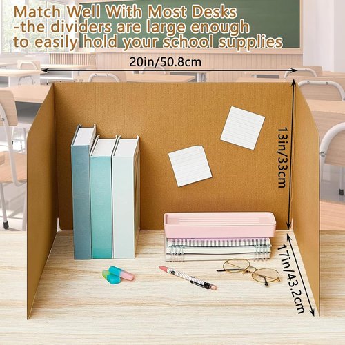 Gueevin 30 Pcs Classroom Desk Dividers for Students Test Privacy Folders for Better Focus Overall Size 13" x 20" x 17" School Testing Study Cardboard (Brown)