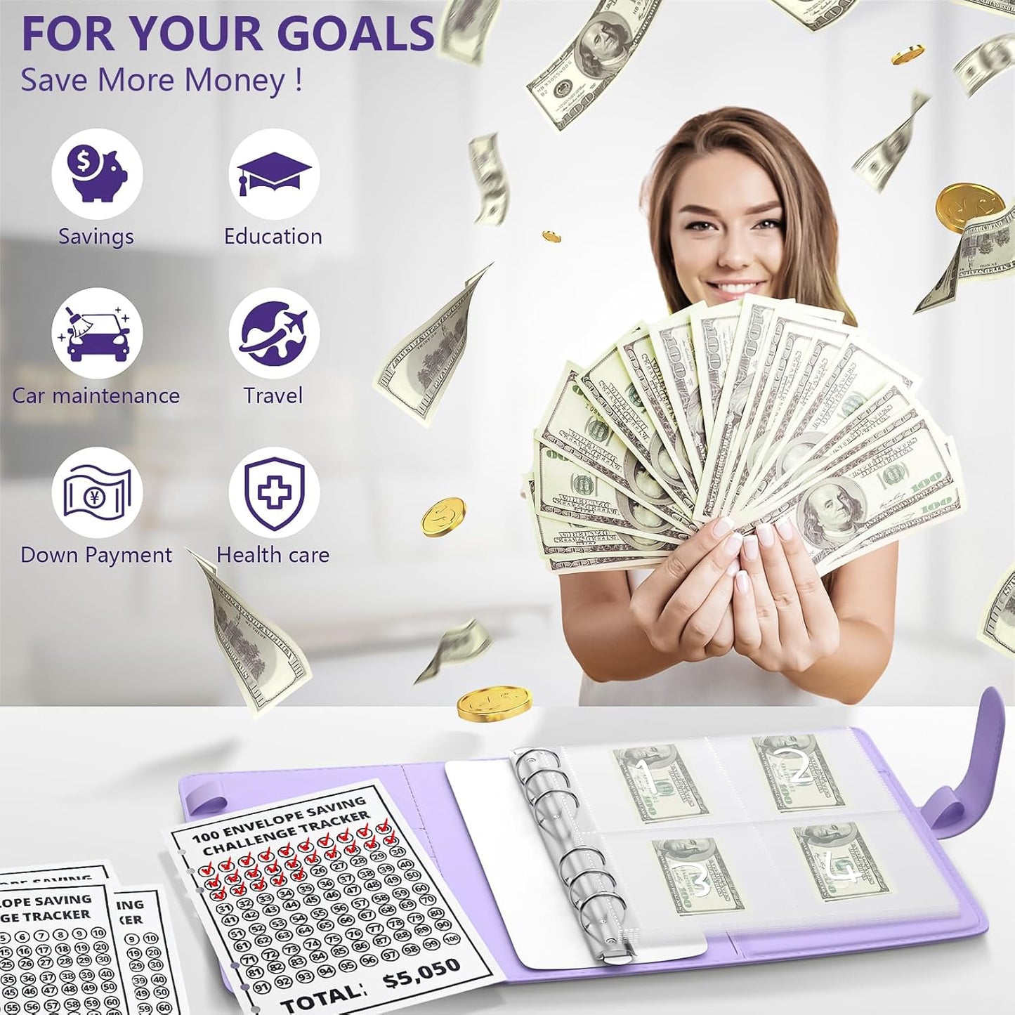 Skiennix Money Saving Challenge Binder - Budget Planner with Pre-Numbered Envelopes & Trackers | Save $5,050 (Black)