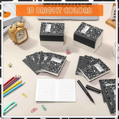 Fainne 100 Pack Mini Composition Notebook Bulk 4.5" x 3.3" Pocket Composition Books Small Narrow Ruled Compositions Note Pad Marble Journal Books for Students School College Office 60 Pages(Black)