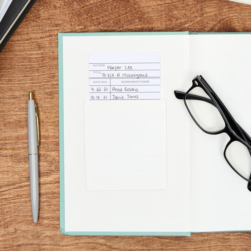 100 Pack Library Card Pockets Self Adhesive for Book Checkouts, CDs, DVDs, Classroom Supplies (3.5 x 4.5 in)