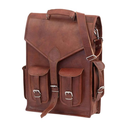 Shy Shy Let’s Touch The Sky Brown Vintage Leather Backpack Laptop Messenger Bag Rucksack Sling for Men and Women (13"X18")