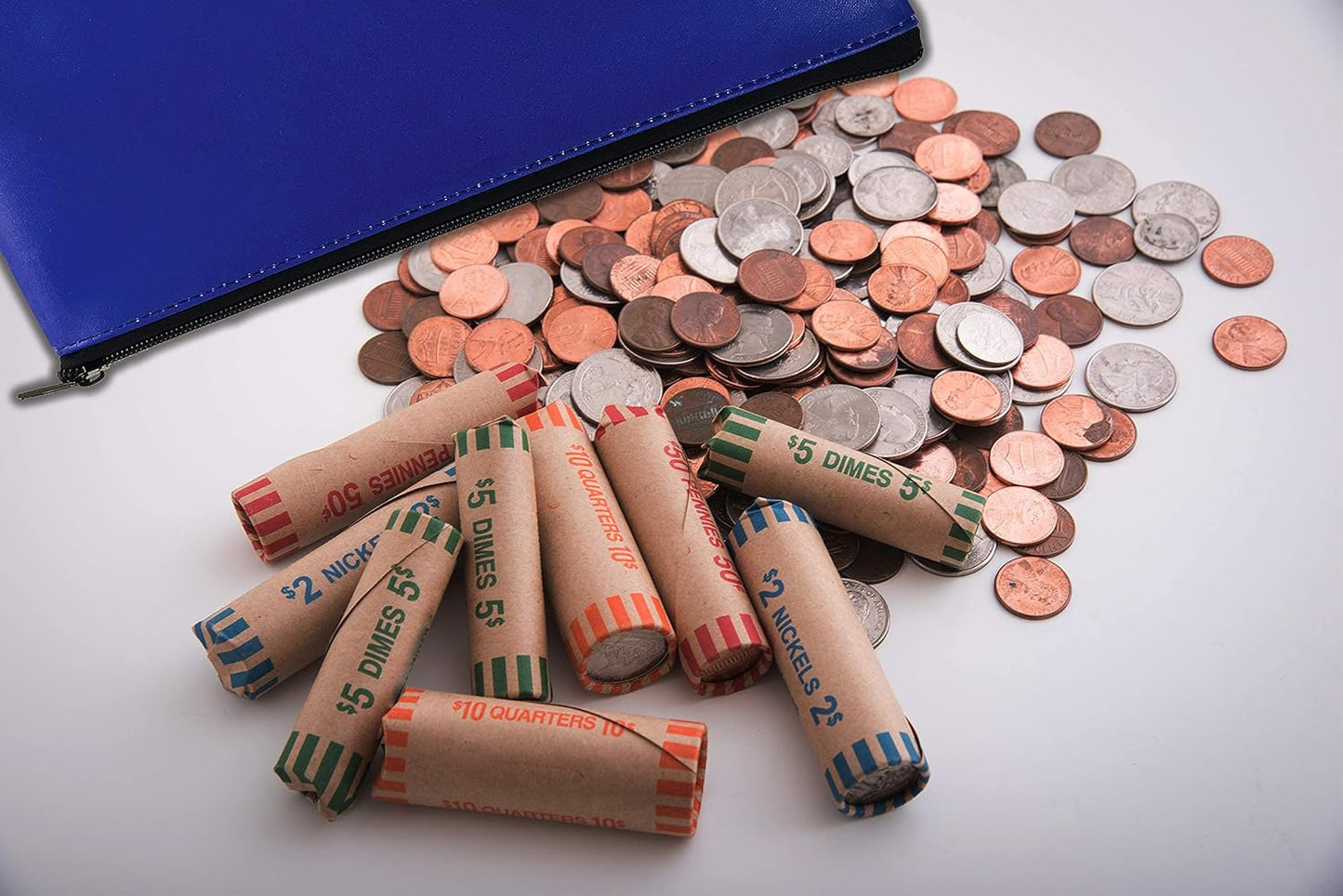 Better Office Products Zippered Security Bank Deposit Bag - Leatherette Cash & Coin Utility Pouch | Blue, 6 Pack